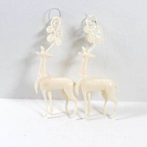 🎄White Glitter Reindeer Christmas Tree Ornaments Set of 2